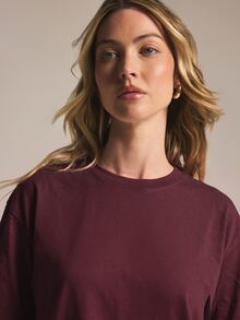 KSTM Oversized Crew Neck Boxy T-Shirt With 3/4 Sleeves High-Low Hem Solid Relaxed Fit Casual Top Autumn Winter Essential - Purple - View 6
