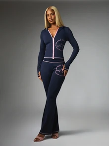 BABYPHAT ZIP UP HOODED TOP WITH SIDE PANEL - Navy Blue - View 3
