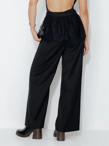 Pimkie Edition Women's Lace Patchwork Casual Versatile Daily Wear Long Pants - Black - View 4