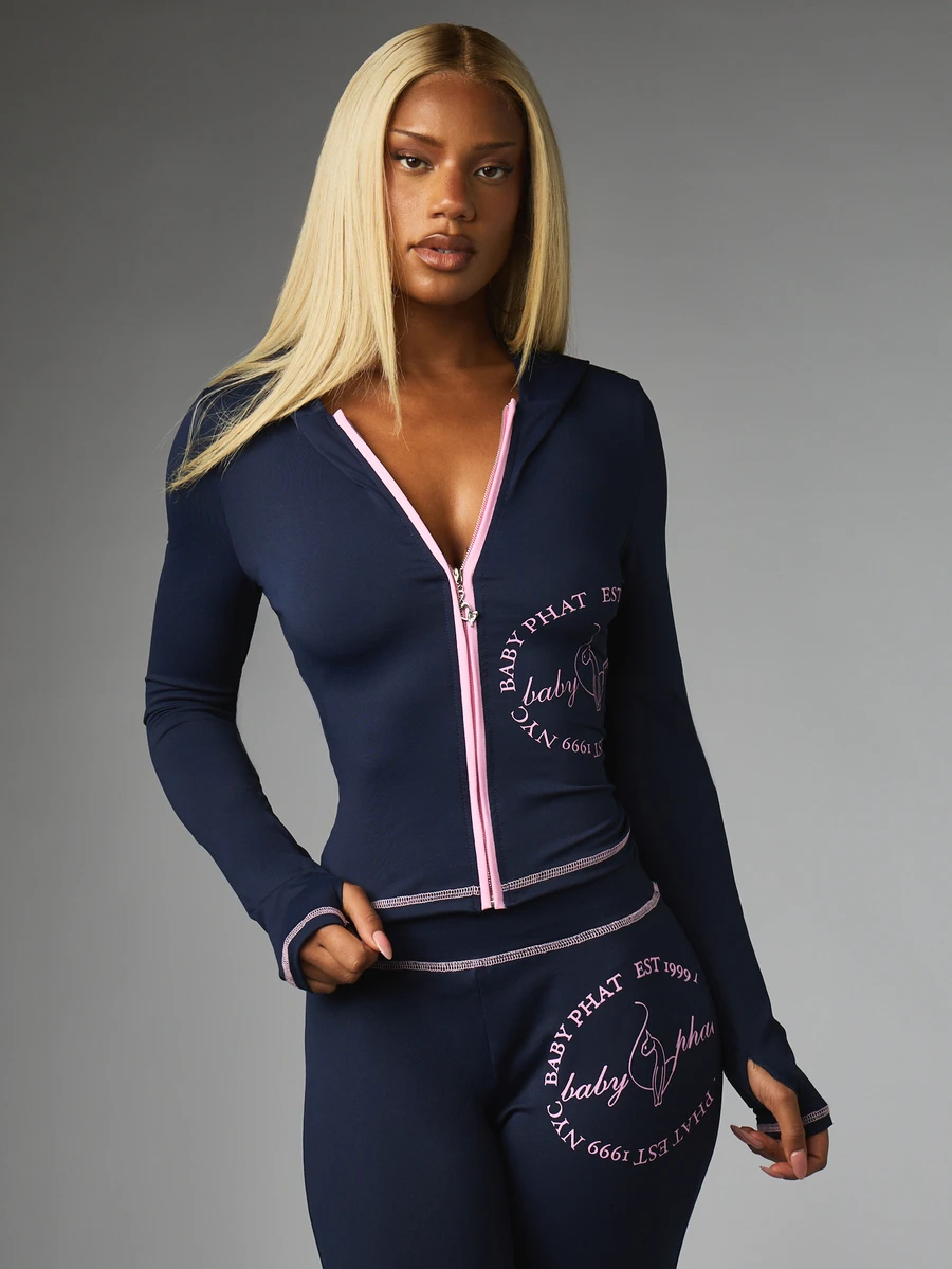 BABYPHAT ZIP UP HOODED TOP WITH SIDE PANEL - Navy Blue - View 1