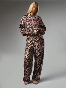 BABYPHAT Women's Leopard Print Drawstring Waist Loose Fit Long Pants - Brown - View 3