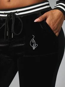 BABYPHAT FLARED VELOUR SWEATPANTS WITH TIPPING DETAL - Black - View 5