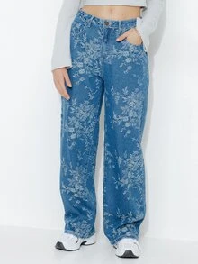 Pimkie Edition Women's Casual Versatile Daily Travel Denim Jeans With Pockets And Buttons - Blue - View 3