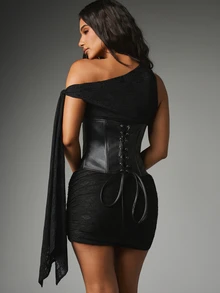 MISSGUIDED Faux Leather Structured Underbust Corset Belt With Boning Panels Waist Cincher Crop Top Party Night Out - Black - View 4