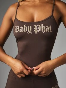 BABYPHAT ملابس علوية كاميسول نسائي بطبعة حروف كاجوال للاستخدام اليومي والمنزلي - بني - مشاهدة 4