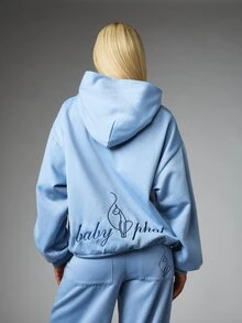 BABYPHAT Sweatshirt Pullover Ukuran Besar dengan Logo Kucing Bordir di Bagian Depan dan Belakang, Lengan Panjang, Nyaman dan Kasual. - Dusty Blue - View 2
