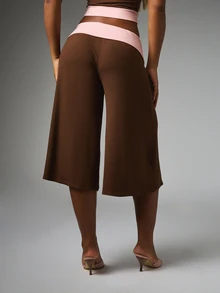 BABYPHAT Women's Embroidered Contrast Color Loose 7/8 Pants Streetwear - Coffee Brown - View 2