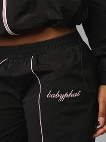 BABYPHAT Women's Striped Colorblock Embroidered Loose Long Pants For Daily Wear - Black - View 6