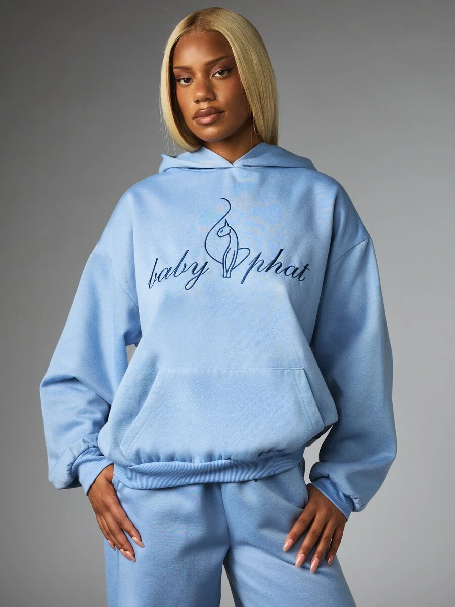 BABYPHAT Sweatshirt Pullover Ukuran Besar dengan Logo Kucing Bordir di Bagian Depan dan Belakang, Lengan Panjang, Nyaman dan Kasual. - Dusty Blue - View 1