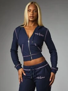 BABYPHAT Women's Minimalist Zipper Cropped Long Sleeve Hoodie - Royal Blue - View 4