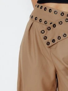Pimkie Edition Women's Solid Color Casual Versatile Everyday Long Pants - Khaki - View 3