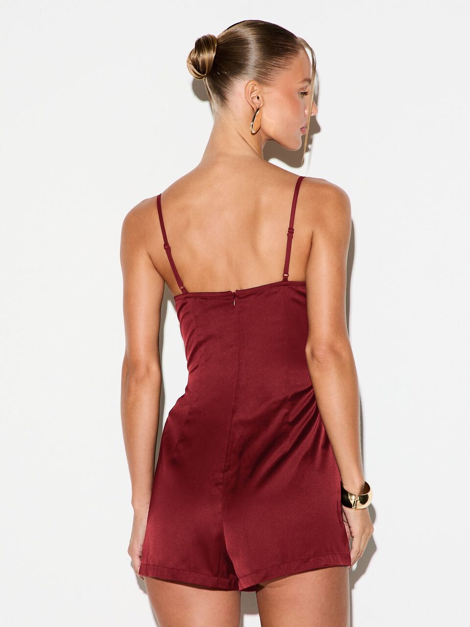 KIZN Satin Lace Trim Romper Playsuit With Spaghetti Straps Sweetheart Neckline Mini Short Party Valentine Date Night