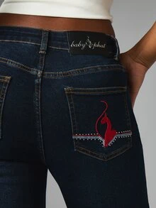 BABYPHAT Women's Cuffed Hem Pocket Button Slim Fit Casual Denim Jeans - Dark Wash - View 5