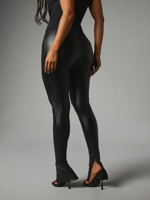 MISSGUIDED Faux Leather High Rise Skinny Leggings With Front Split Ankle Detail Party Night Out Holiday Season Style - Black - View 3