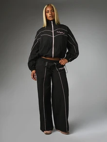 BABYPHAT Women's Letter Embroidery Pattern Casual Daily Long Sleeve Jacket - Black - View 3