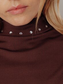 Pimkie Edition Women's Rivet Design High Neck Cropped Casual Tank Top - Coffee Brown - View 3