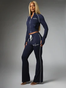 BABYPHAT Women's Drawstring Waist Letter Pattern Casual Daily Sweatpants - Royal Blue - View 3