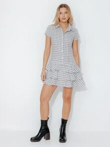 Pimkie Edition Women's Street Style Plaid Button Ruffle Hem Dress - Black and White - View 3