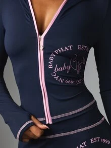 BABYPHAT ZIP UP HOODED TOP WITH SIDE PANEL - Navy Blue - View 4