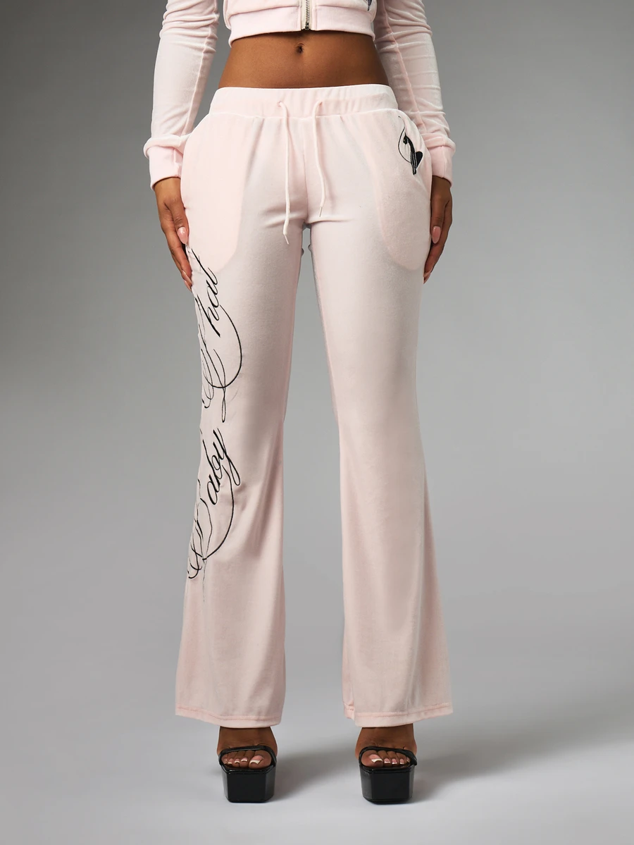 BABYPHAT FLARE VELOUR SWEATPANTS WITH SCRIPT EMBROIDERY - Baby Pink - View 1