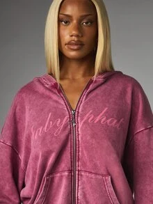 BABYPHAT WASHED OVERSIZED ZIP THROUGH HOODY - Burgundy - View 6