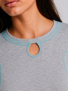 Zerodot Women Grey Long Sleeve T-Shirt With Turquoise Seam Casual Daily Fall Pre Fall - Grey - View 6