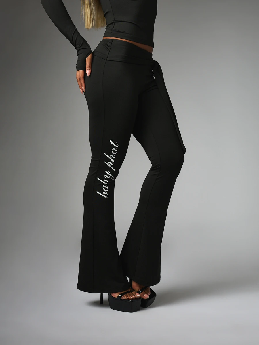 BABYPHAT Women's Casual Lace-Up Design Letter Print Flared Pants - Black - View 1