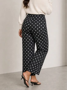 ELLERISSA Plus Size Black Polka Dot Straight Leg Culotte Jeans - Black - View 2