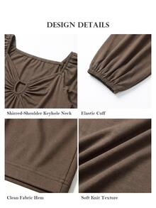 ELLERISSA Plus Size Brown V Neck Empire Waist Long Sleeve Maxi Dress - Brown - View 7