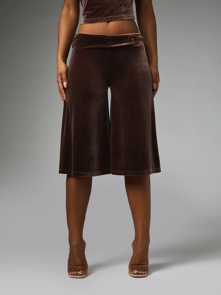 BABYPHAT Women's Elegant Street Rhinestone Loose Capri Pants Office Commute - Coffee Brown - View 1