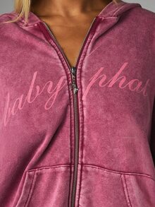 BABYPHAT WASHED OVERSIZED ZIP THROUGH HOODY - Burgundy - View 4