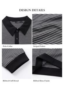 ELLERISSA Plus Size Blue Stripe Polo Collar Long Sleeve Knit Top - Blue - View 7