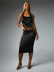 BABYPHAT Women's Solid Color Casual Versatile Daily Wear Skirt - Black - View 5