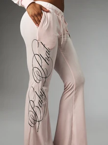 BABYPHAT FLARE VELOUR SWEATPANTS WITH SCRIPT EMBROIDERY - Baby Pink - View 4