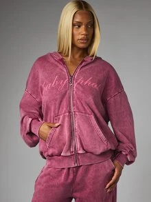 BABYPHAT WASHED OVERSIZED ZIP THROUGH HOODY - Burgundy - View 5