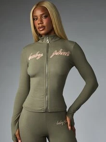 BABYPHAT ZIP THRU WITH SATIN APPLIQUE - Army Green - View 5