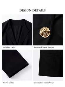 ELLERISSA Plus Size Black Notch Lapel Single Button Lightweight Tailored Blazer - Black - View 7