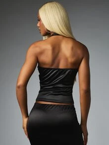 BABYPHAT Women's Solid Color Fitted Versatile Daily Wear Halter Neck Top - Black - View 2