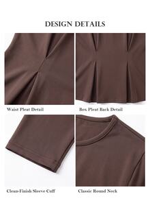 ELLERISSA Plus Size Coffee Brown Long Sleeve Batwing Sleeve Peplum Top - Coffee Brown - View 6
