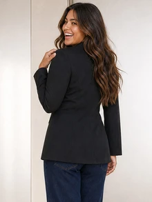 ELLERISSA Plus Size Black Notch Lapel Single Button Lightweight Tailored Blazer - Black - View 2