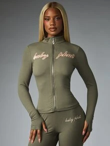 BABYPHAT ZIP THRU WITH SATIN APPLIQUE - Army Green - View 1