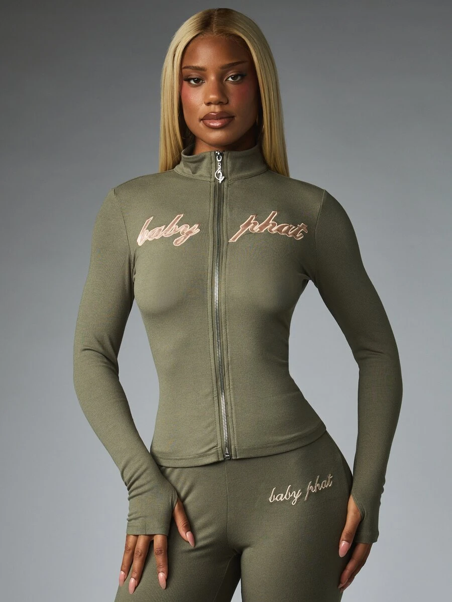 BABYPHAT ZIP THRU WITH SATIN APPLIQUE - Army Green - View 1