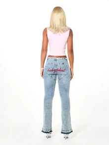 BABYPHAT Diamonds Slogan Crop Tank Top Sleeveless Crew Neck Fitted Ribbed Jersey Summer Festival Night Out Top - Baby Pink - View 5