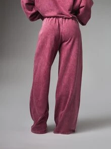 BABYPHAT Women's Casual Letter Print Pocket Loose Sweatpants - Burgundy - View 2