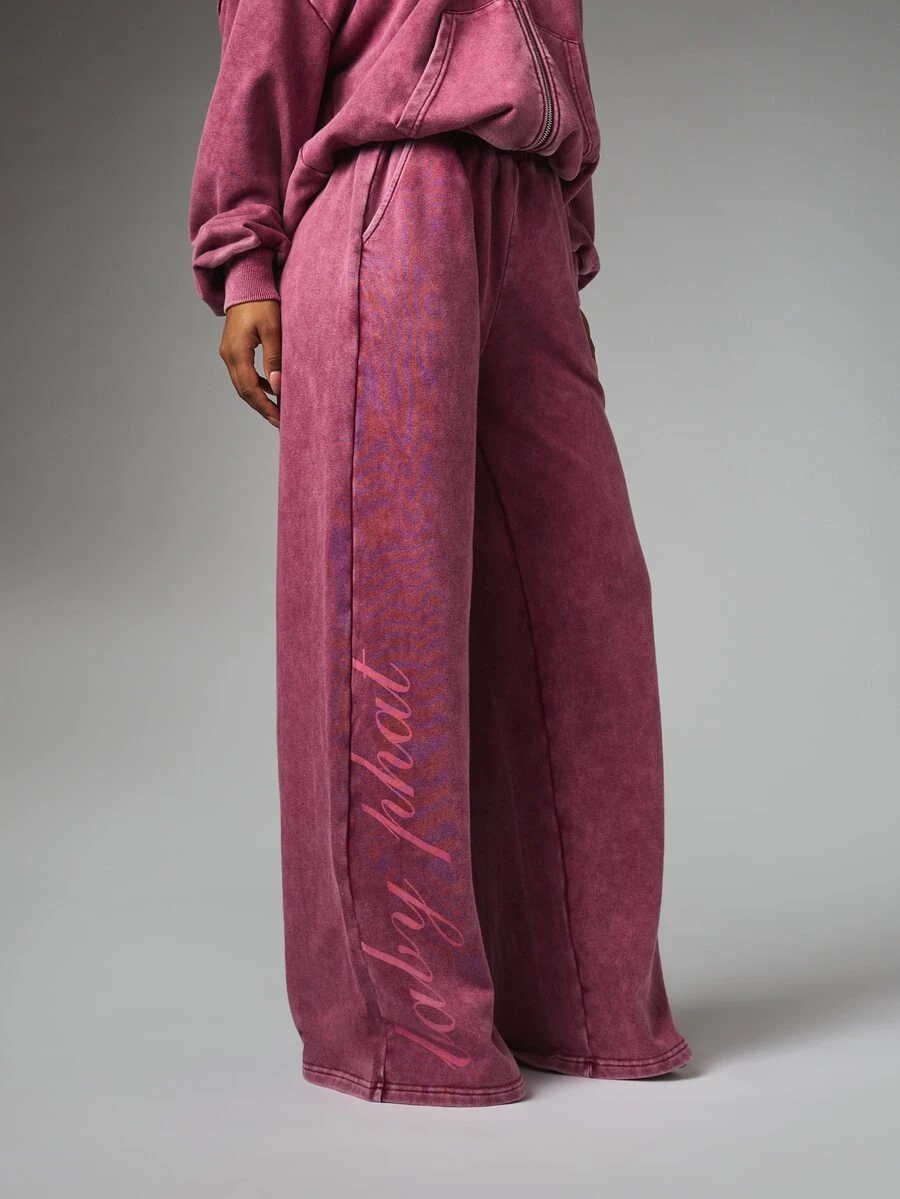 BABYPHAT Women's Casual Letter Print Pocket Loose Sweatpants - Burgundy - View 1