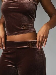 BABYPHAT Women's Elegant Street Rhinestone Loose Capri Pants Office Commute - Coffee Brown - View 5