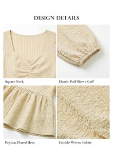 ELLERISSA Plus Size Apricot Sweetheart Neck Shirred Texture Peplum Top - Apricot - View 7