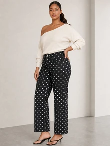 ELLERISSA Plus Size Black Polka Dot Straight Leg Culotte Jeans - Black - View 4