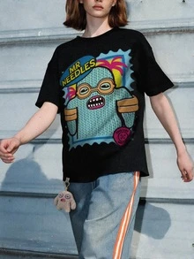 Fuggler | Fanslatte Kaos Wanita Lengan Pendek Bergambar Karakter, Potongan Longgar, Warna Hitam - Hitam - View 1