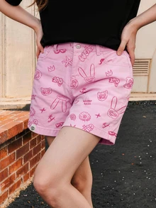 Fuggler | Fanslatte All-Over Graffiti Print Women's Shorts Pink - Pink - View 3